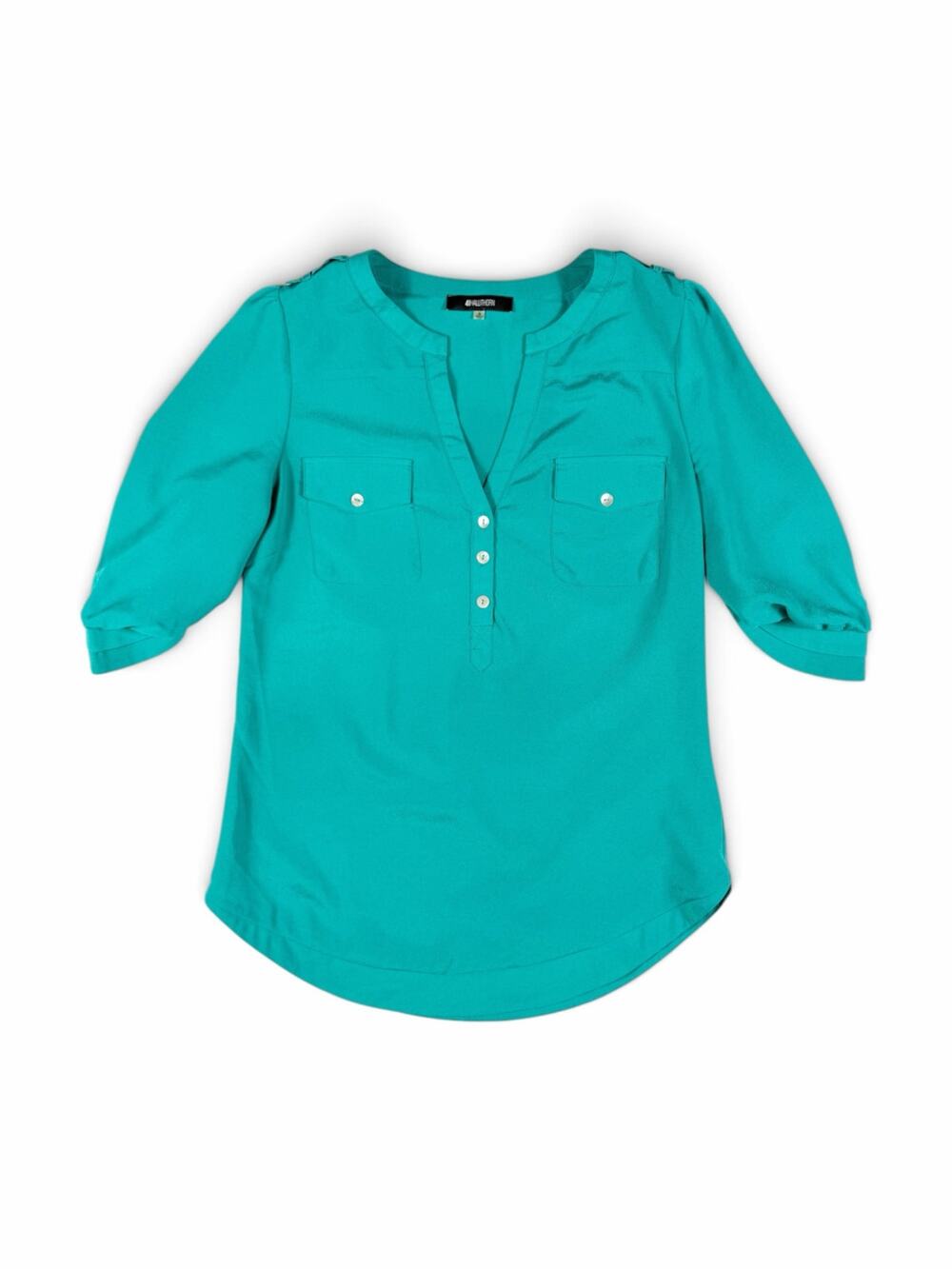 41Hawthorn Teal Green Utility Blouse Roll Tab Sleeve Pocket Top Small